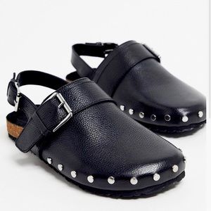 REAL LEATHER STUDDED CLOGS MULE CORK BASE